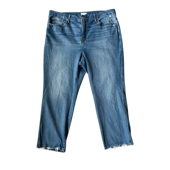 Good American Good Curve Straight Jeans Indigo Frayed Raw Hem Size 22 - Picture 3 of 7